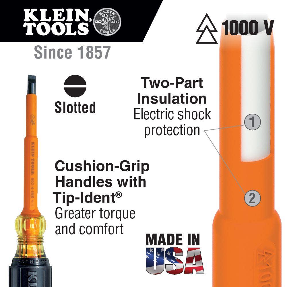 Klein Tools Insulated 1/4 In. Cabinet Tip Screwdriver with 4 In. Shank - Flockneti