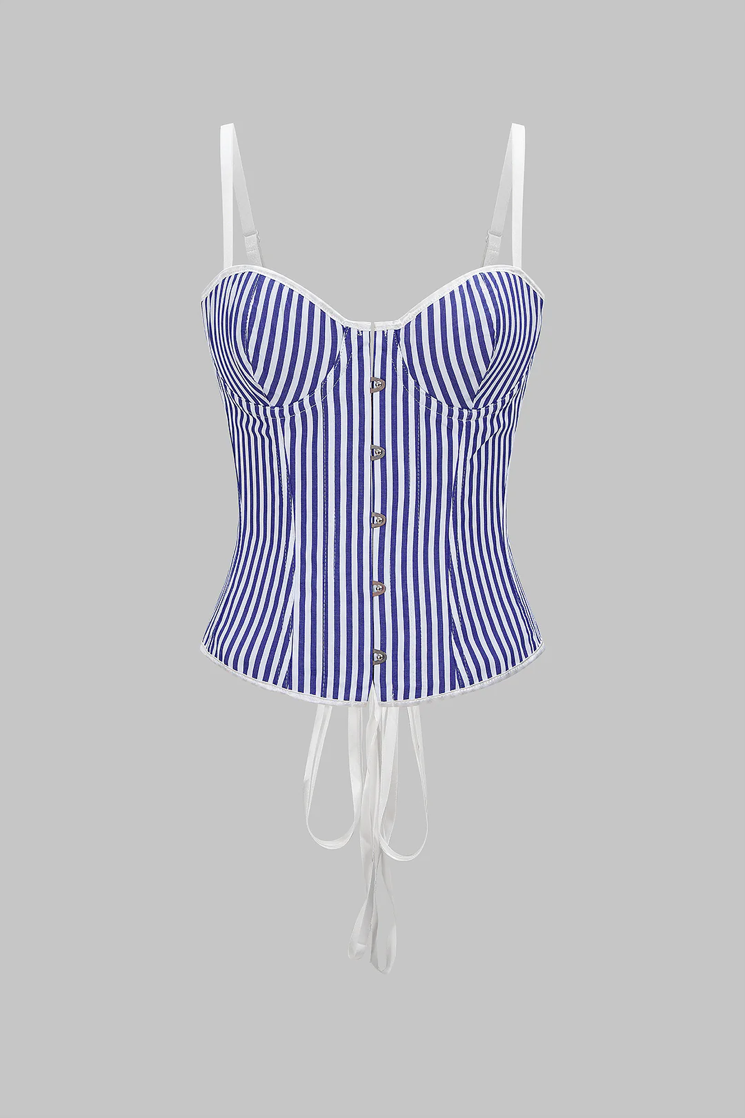 Stripes Print Button Hook And Eye Tie-Back Slip Cami Top - Flockneti