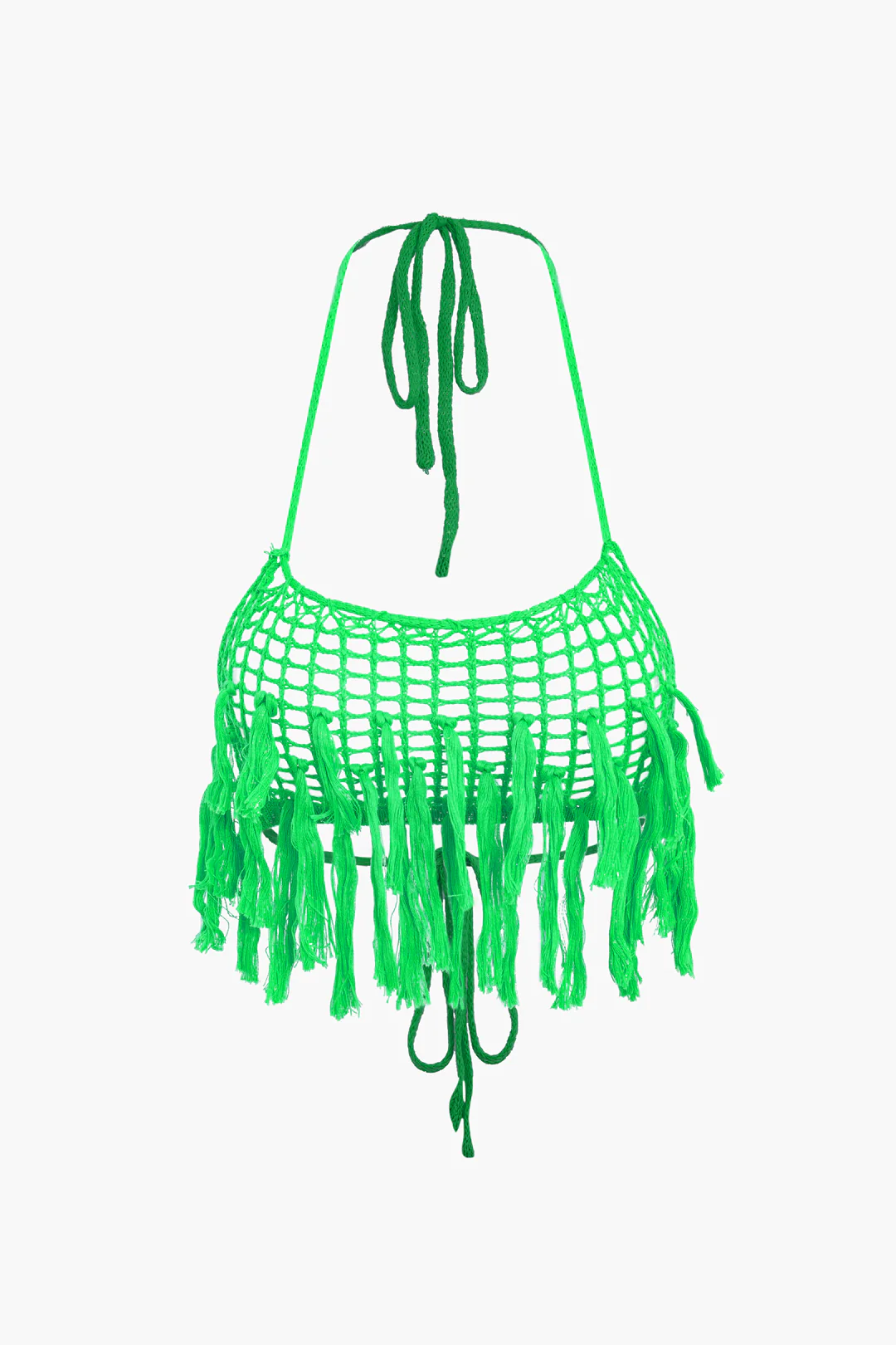 Knit Halter Neck Tie Up Fringe Cut Out Backless Cami Top And shorts Set - Flockneti