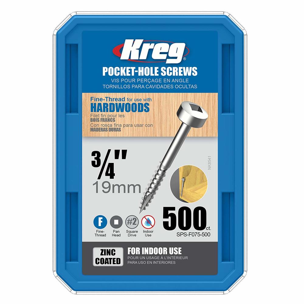 Kreg 3/4″ #6 Fine Pan-Head Zinc Pocket Screw – 500ct - Flockneti