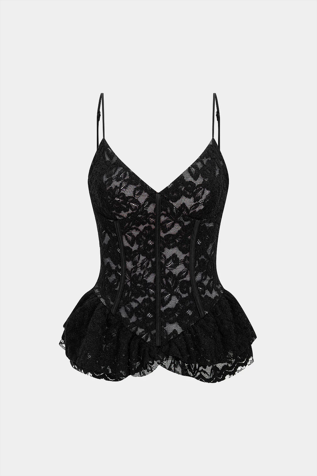V-Neck Lace Patchwork Bustier Slip Cami Top - Flockneti