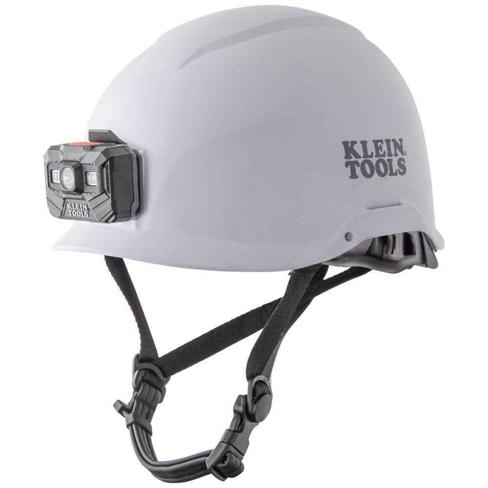 Klein Tools Safety Helmet Non-Vented-Class E with Rechargeable Headlamp White - Flockneti