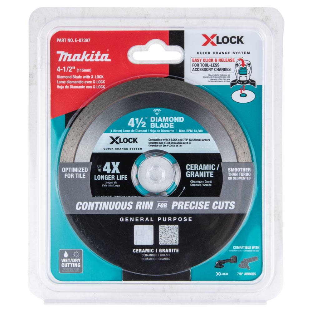Makita X-LOCK 4-1/2″ Continuous Rim Diamond Blade for Ceramic and Granite Cutting - Flockneti