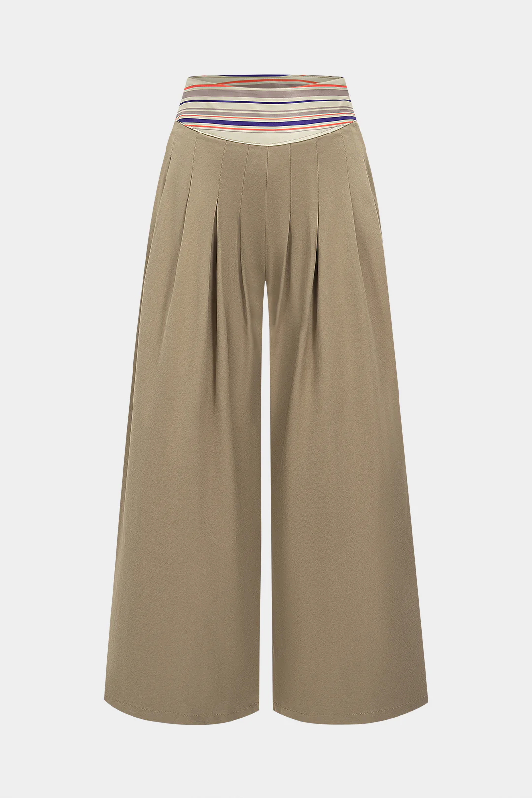 Striped Print Pleated Wide Leg Trousers - Flockneti