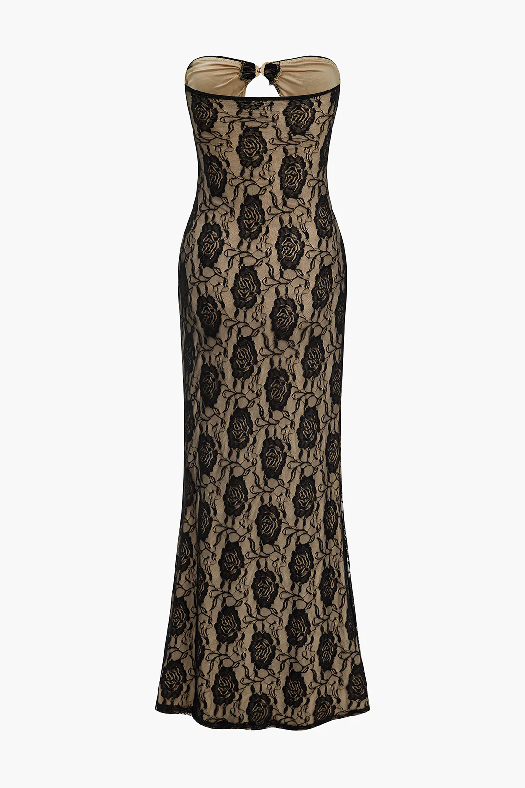Lace Flower Print Metallic Decor Cut Out Maxi Dress - Flockneti