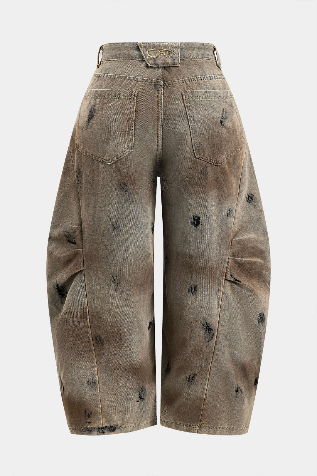 Plus Size Tie Dye Print Denim Ruched Button Pocket Wide Leg Jeans - Flockneti