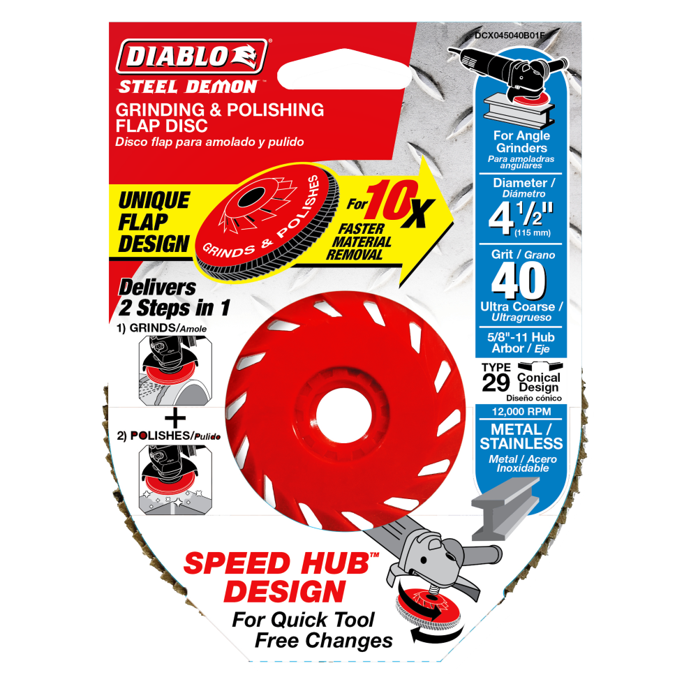 Diablo Tools 4 1/2″ Steel Demon Flap Disc 40 Grit with Speed Hub - Flockneti