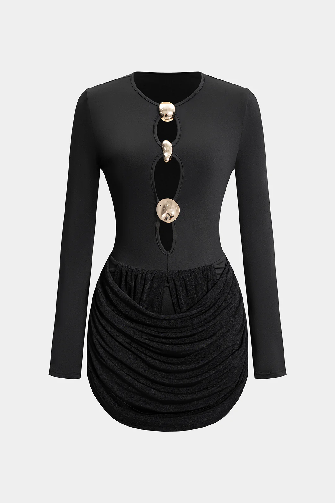Metallic Decor Cut Out Long Sleeve Mini Dress - Flockneti
