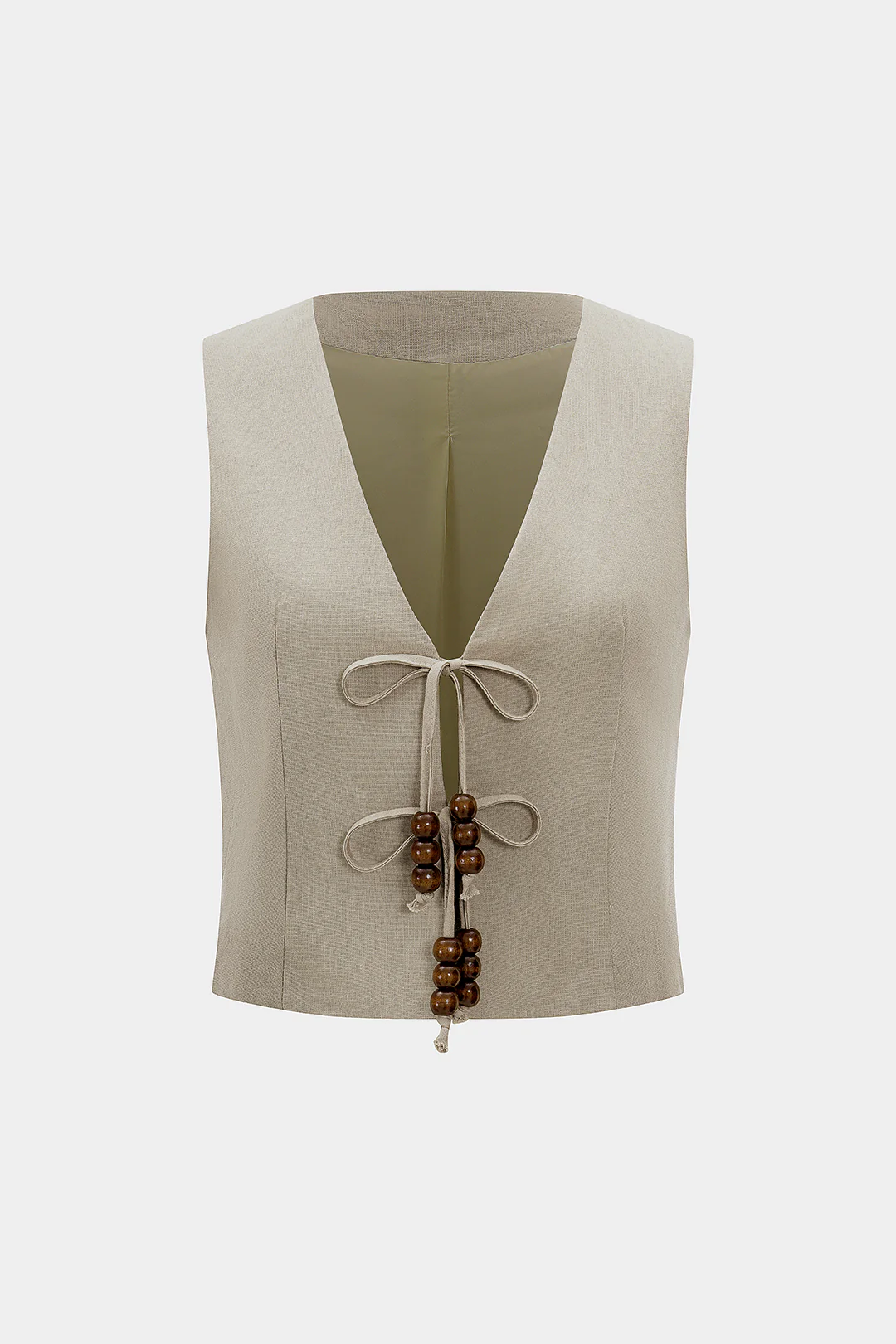 Linen V-Neck Bow Vest - Flockneti
