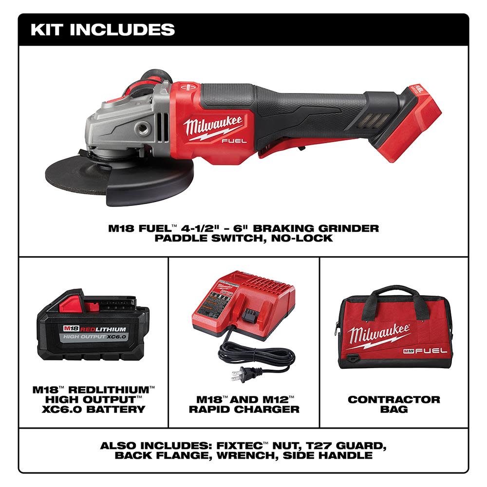 Milwaukee M18 FUEL 4-1/2 in.-6 in. No Lock Braking Grinder with Paddle Switch Kit - Flockneti