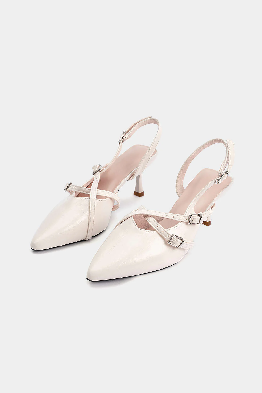 Leather Buckle Pointed Heels - Flockneti