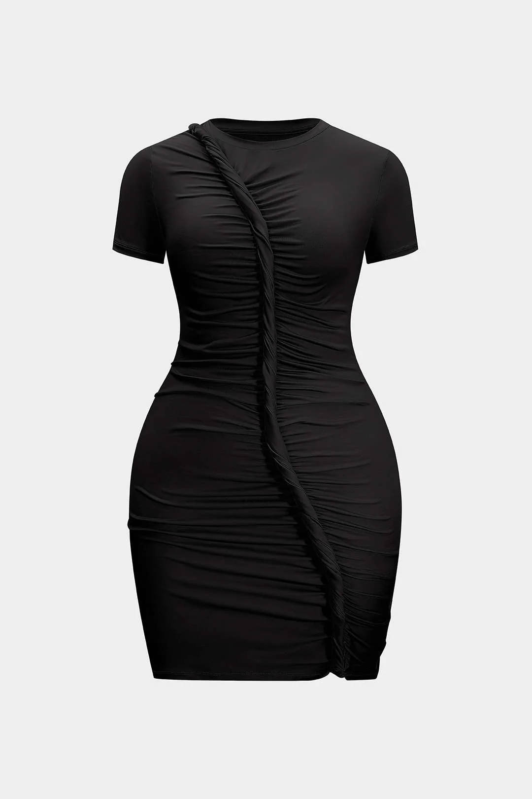 Plus Size Twist Knot Ruched Short Sleeve Mini Dress - Flockneti