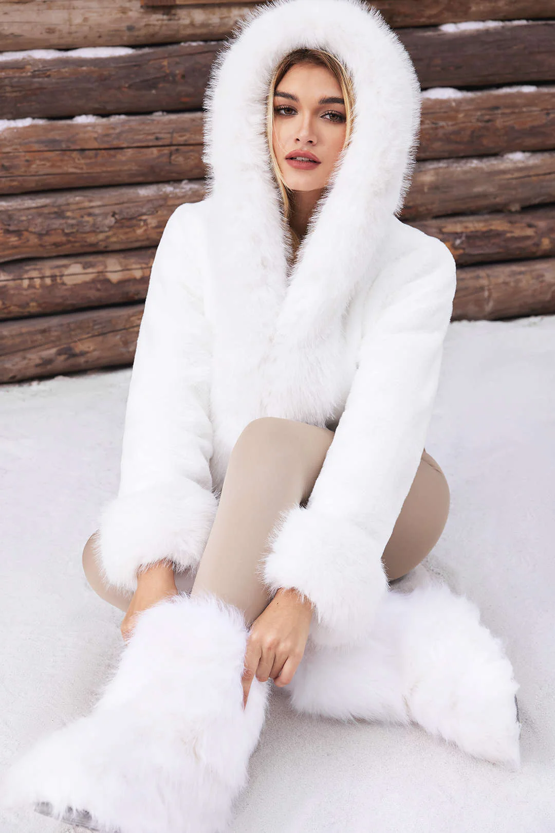Faux Fur Hooded Cropped Coat - Flockneti