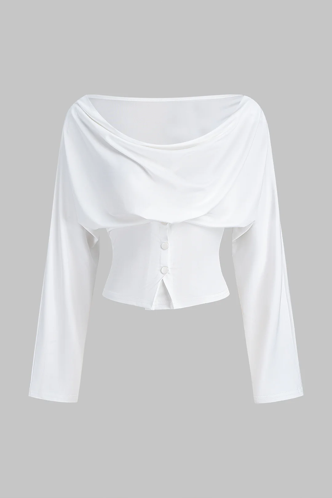 Draped Cowl Neck Ruched Long-Sleeve Top - Flockneti
