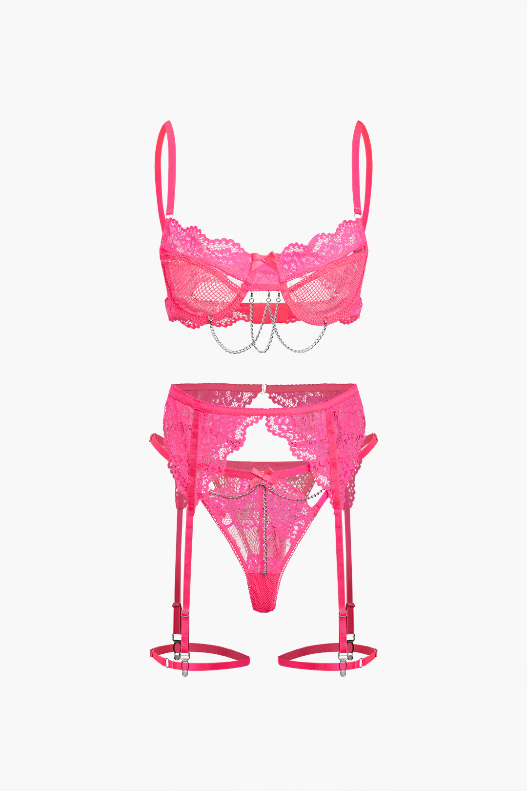 Lace Chain Decor Lingerie Garter Set - Flockneti