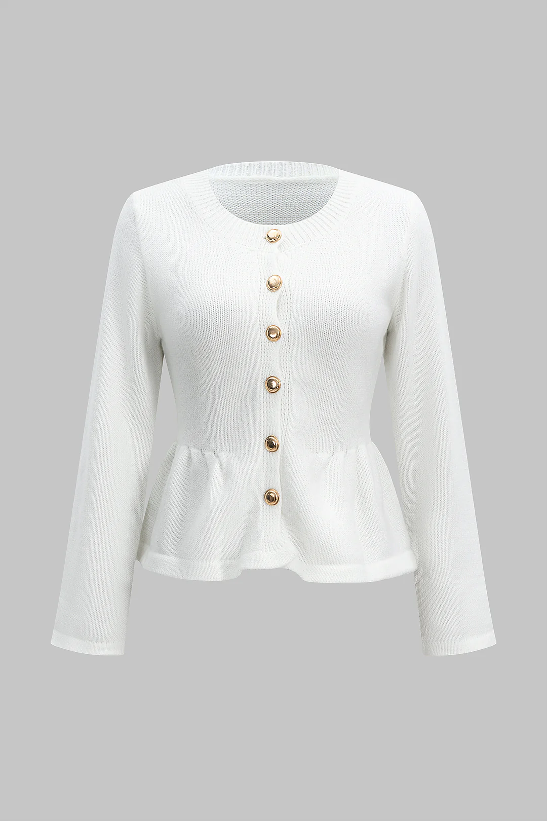 Knit Metallic Button Ruched Hem Cardigan - Flockneti