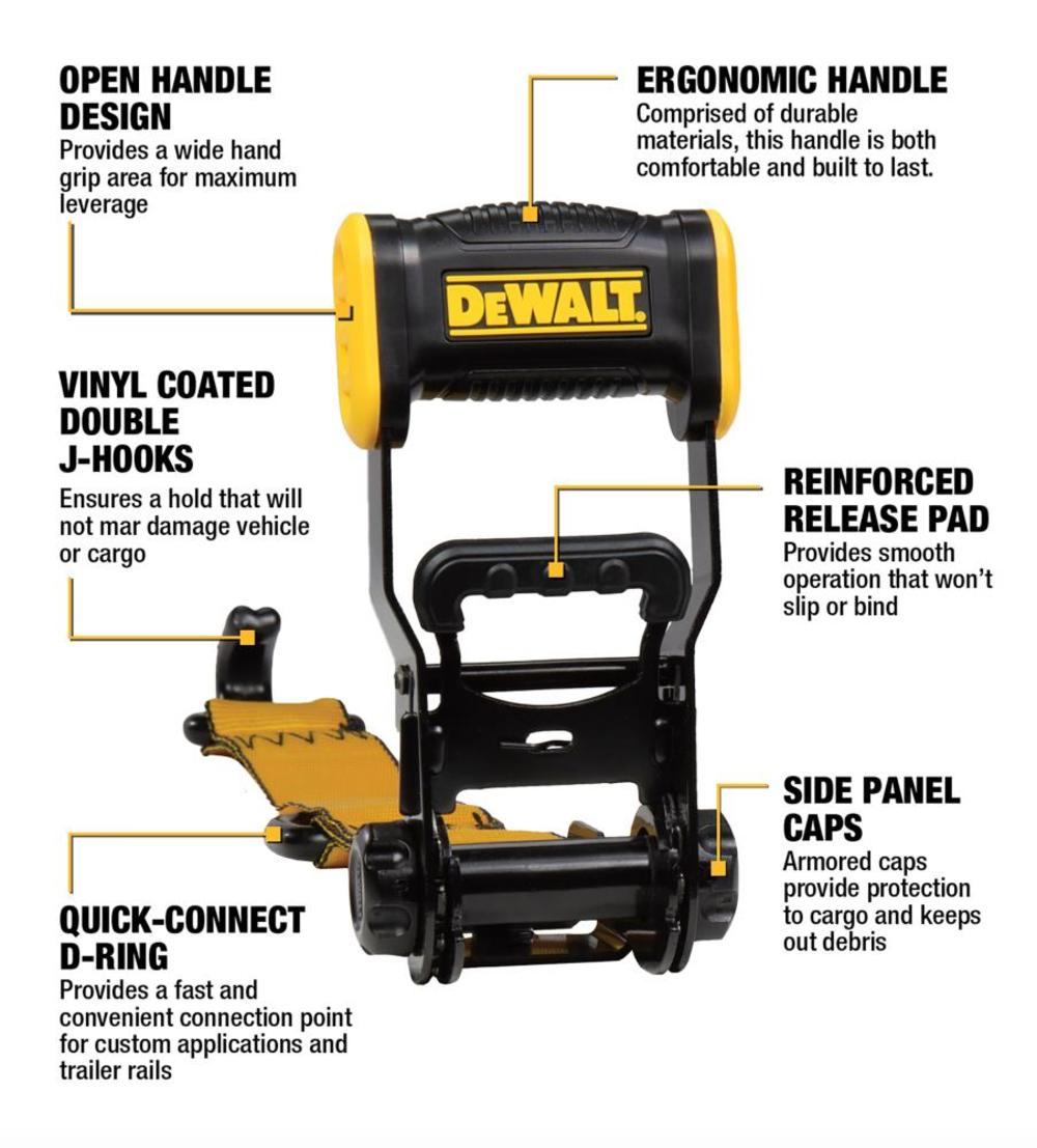 DEWALT Ratchet Tie Down Straps 1.5″ x 16′ 3300lb Break Strength 2pk - Flockneti