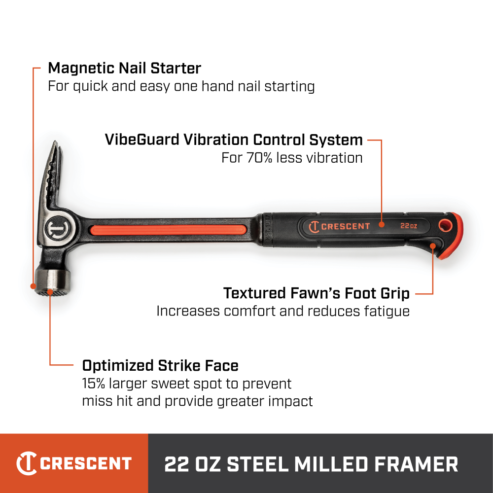 Crescent Framing Hammer 22oz Steel Milled Face - Flockneti