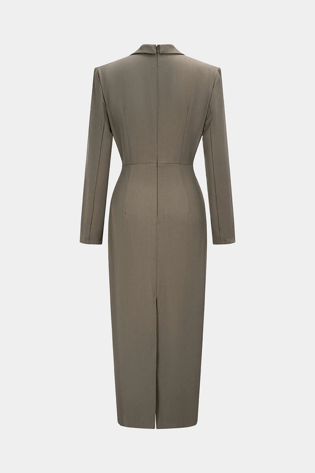Ruched Notched Lapel Asymmetrical Long Sleeve Maxi Dress - Flockneti