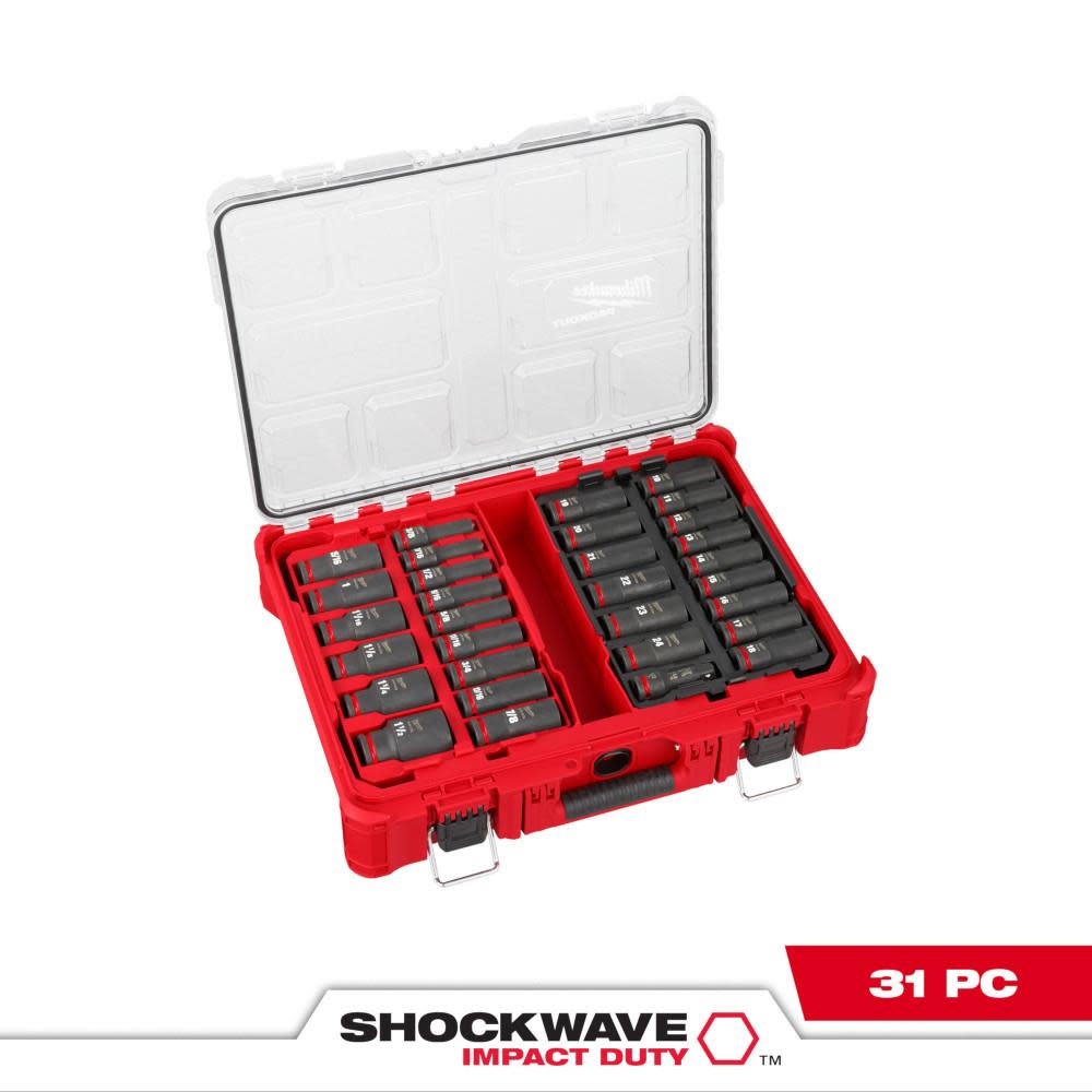 Milwaukee SHOCKWAVE Impact Duty Socket 1/2 Dr SAE/MM PACKOUT Set 31pc - Flockneti