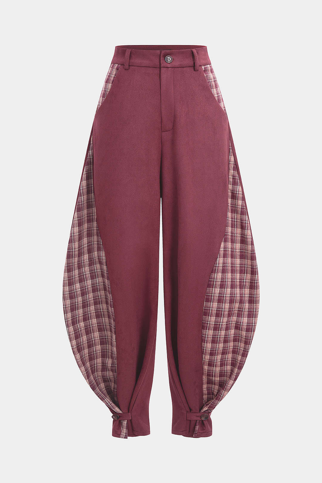 Plaid Print Suede Patchwork Pants - Flockneti