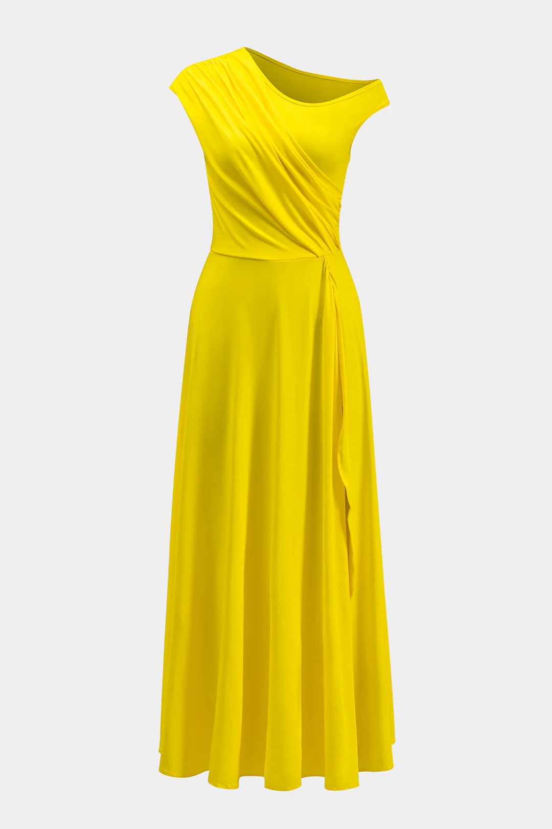Asymmetrical Ruched High Slit Sleeveless Maxi Dress - Flockneti