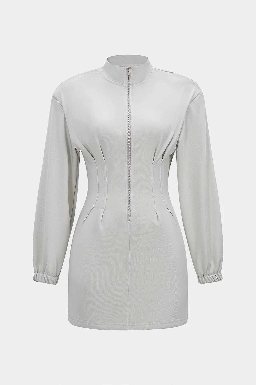 Solid Zipper Bodycon Long Sleeve Mini Dress - Flockneti