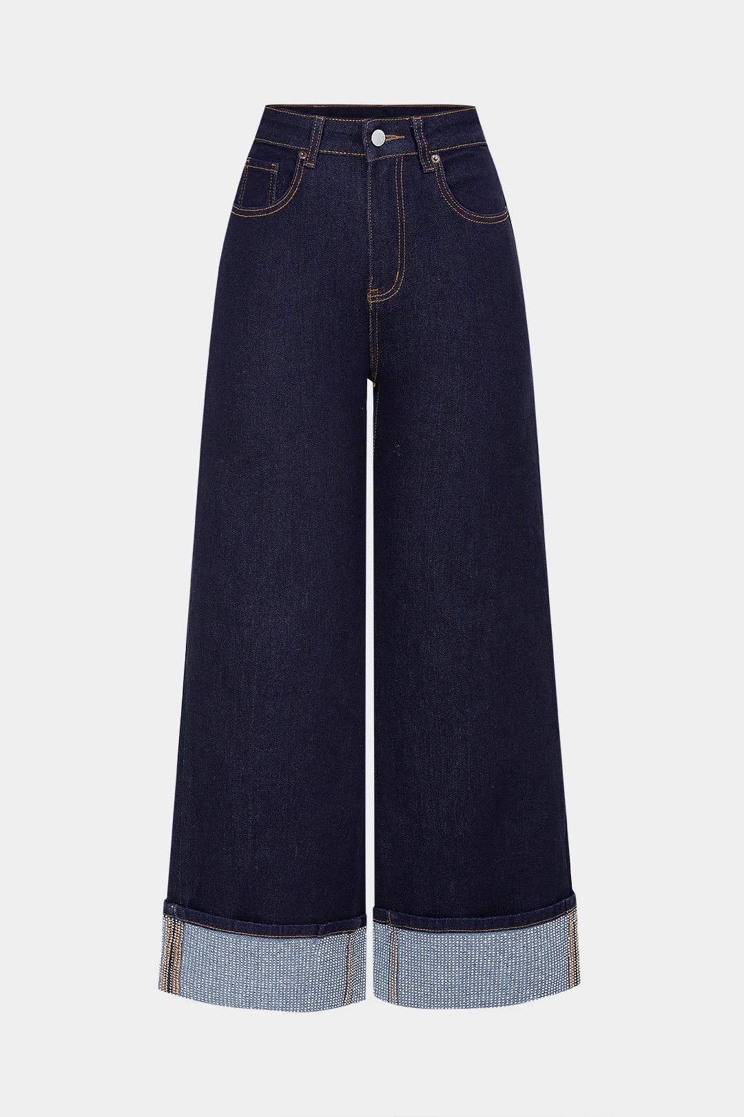 Denim Rhinestone Decor Zipper Straight Jeans - Flockneti