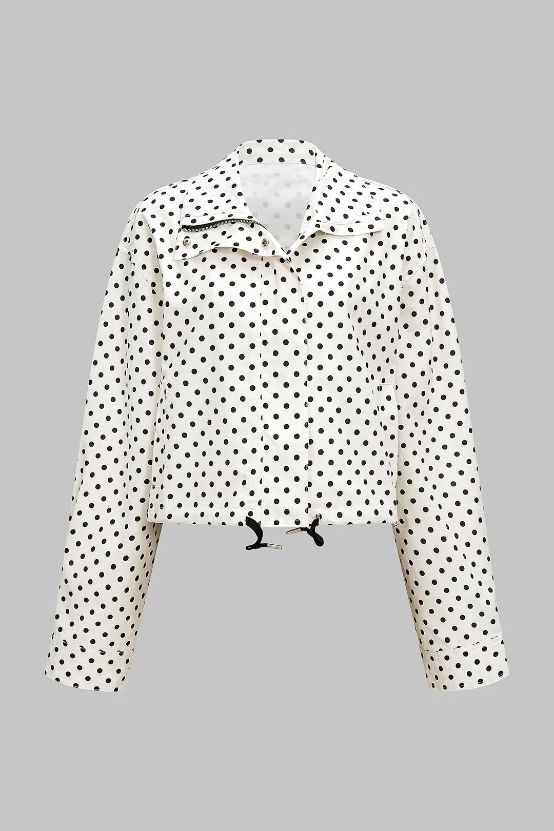 Polka Dots Print Zipper Long-Sleeve Top - Flockneti