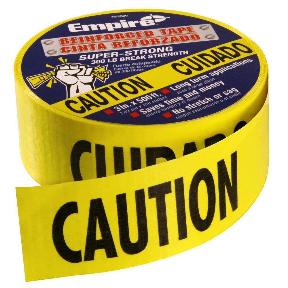 Empire Level 500 ft. Reinforced Yellow Barricade Tape – CAUTION/CUIDADO - Flockneti