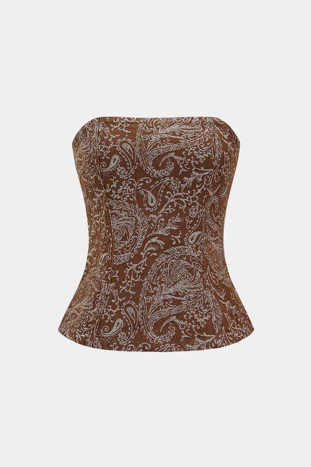 Paisley Print Denim Ruched Zipper Strapless Tube Top - Flockneti
