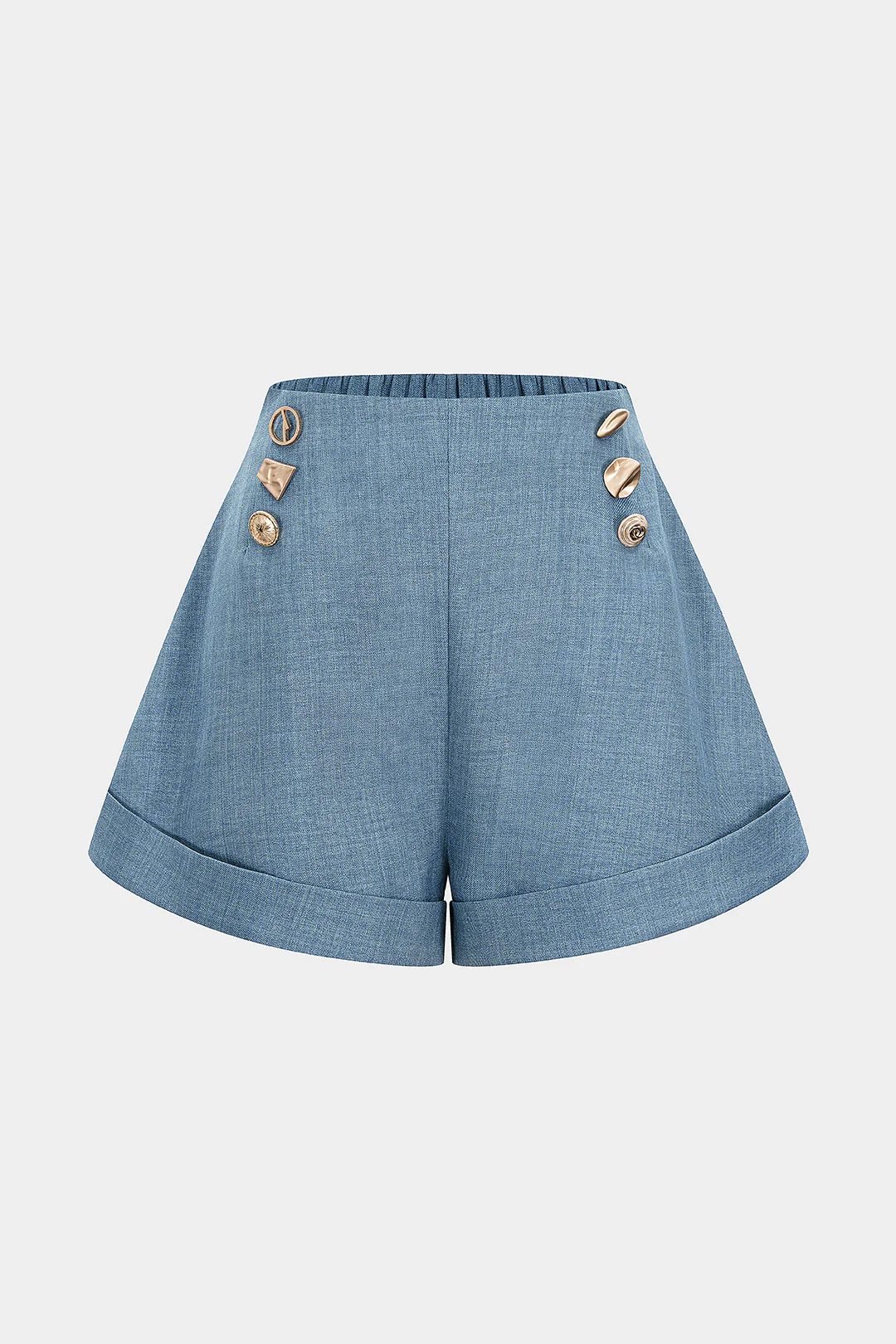 Metallic Button High Waist Wide Leg Shorts - Flockneti