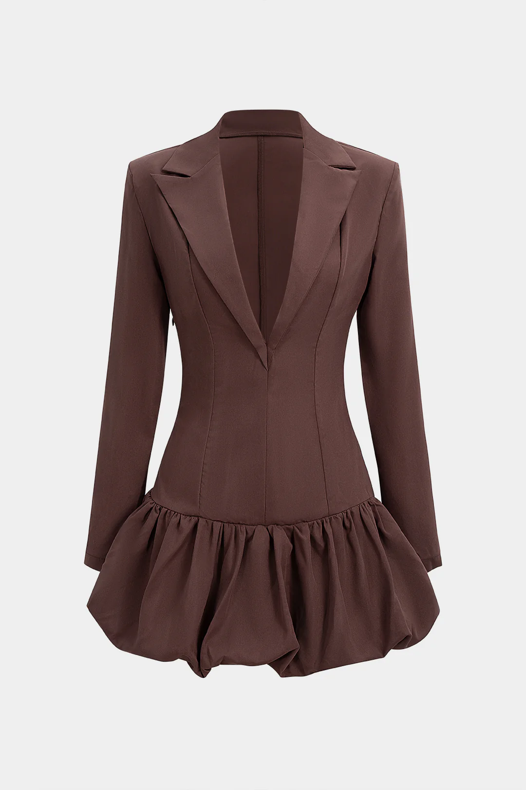 V-Neck Shoulder Pads Puff Hem Long Sleeve Mini Dress - Flockneti