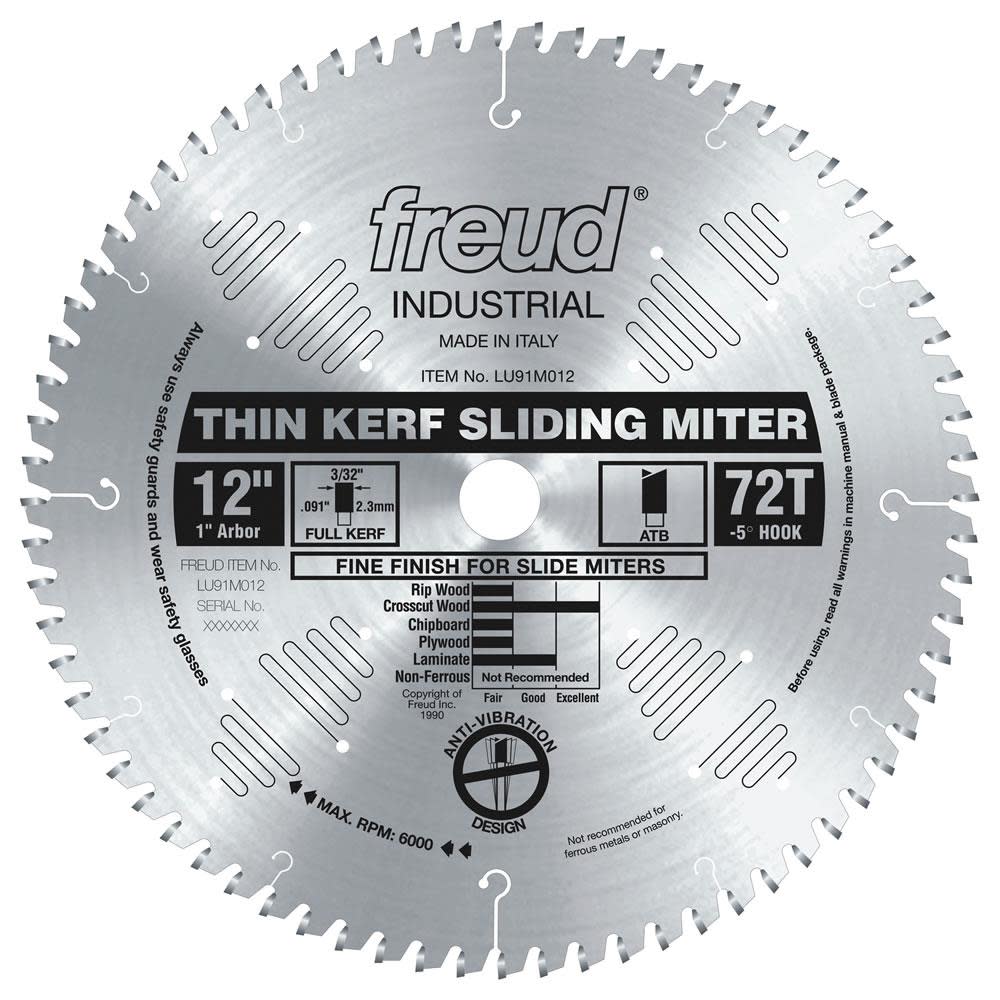 Freud 12 In. x 72T Thin Kerf Sliding Compound Miter Saw Blade - Flockneti