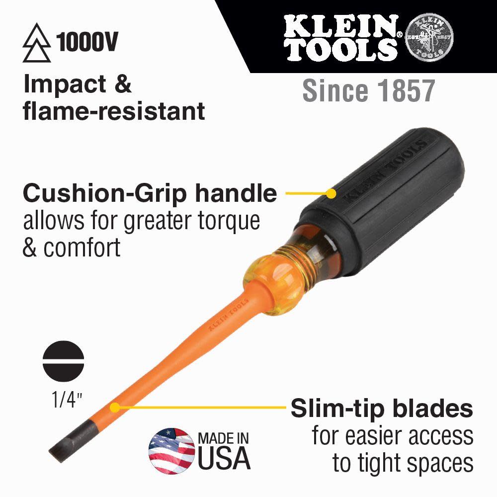 Klein Tools Slim-Tip Insulated Screwdriver 1/4 - Flockneti