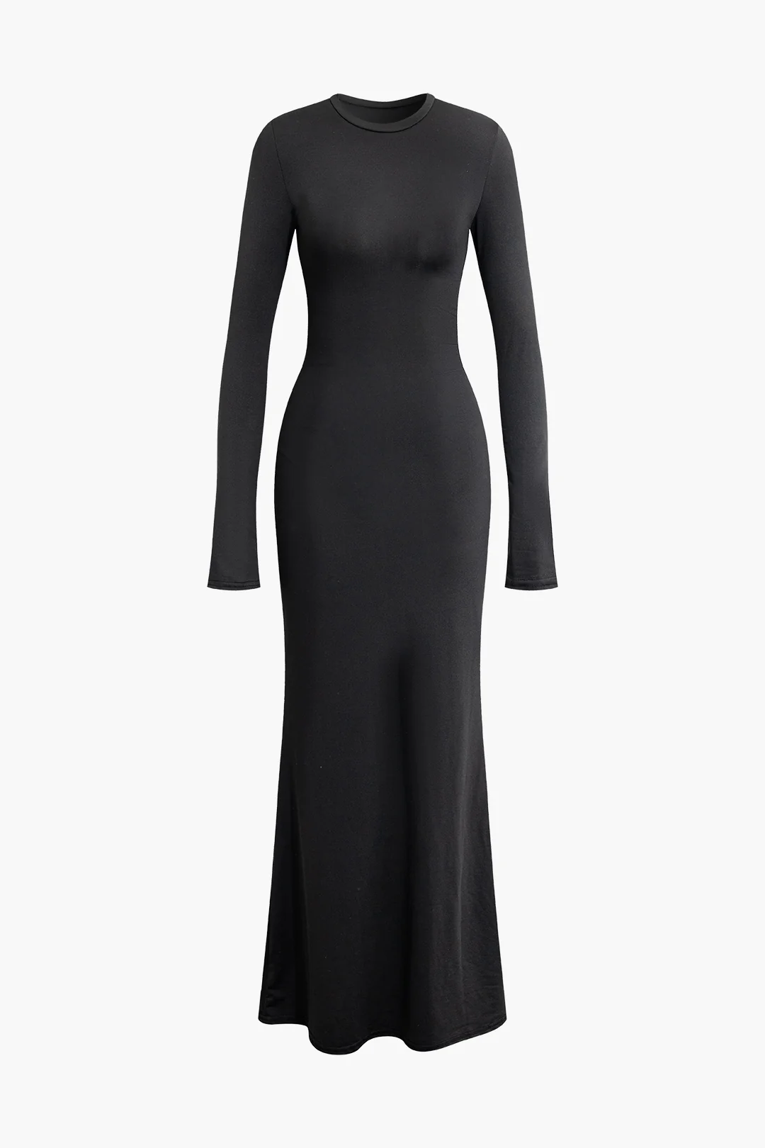 Round Neck Tie Up Long Sleeve Midi Dress - Flockneti