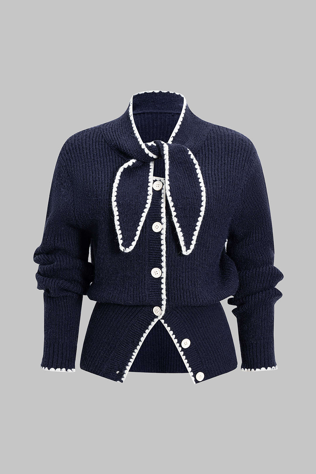 Plus Size Knit Button Knotted Cardigan - Flockneti