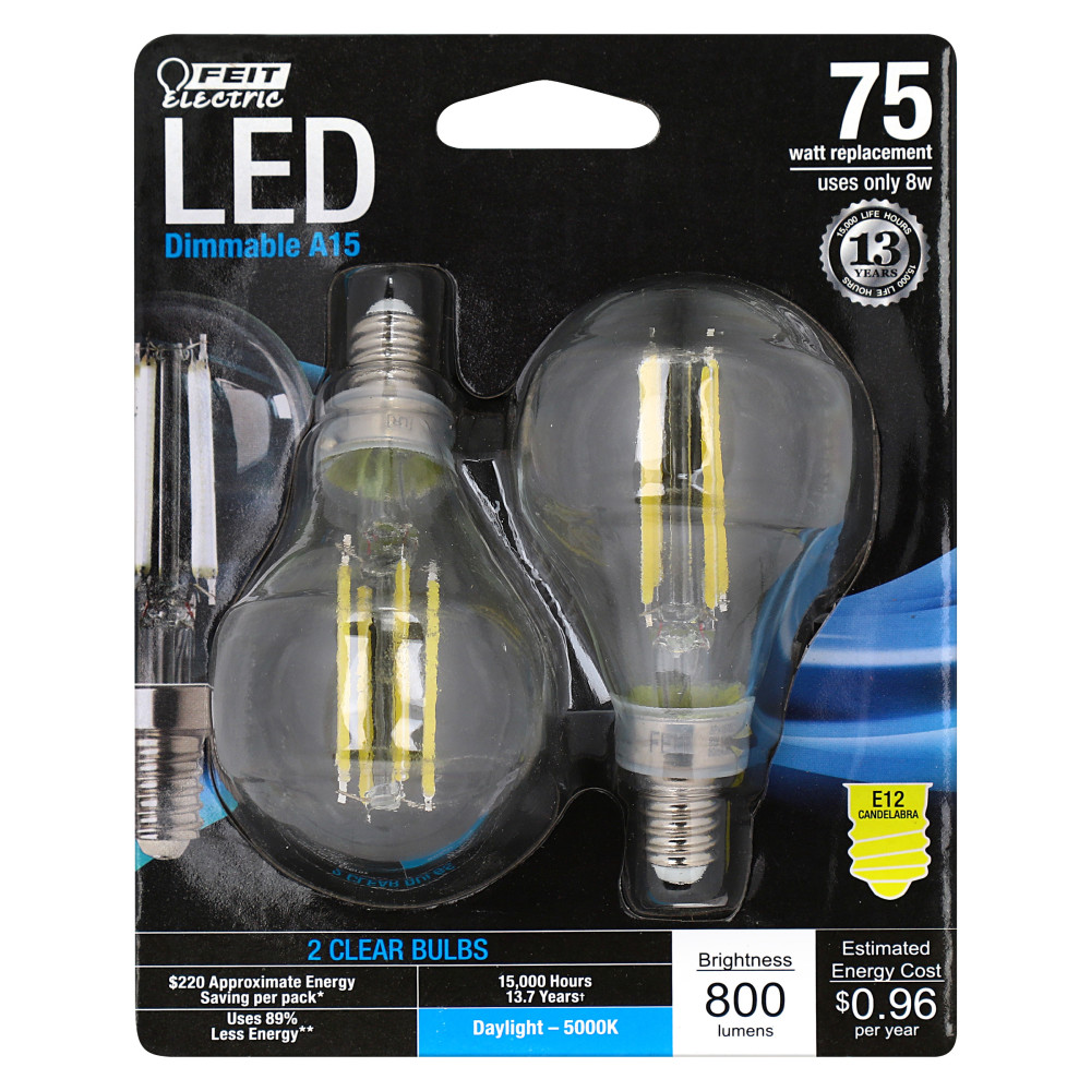 Feit Electric 75W A15 E12 5000K Filament LED Bulb 2pk - Flockneti