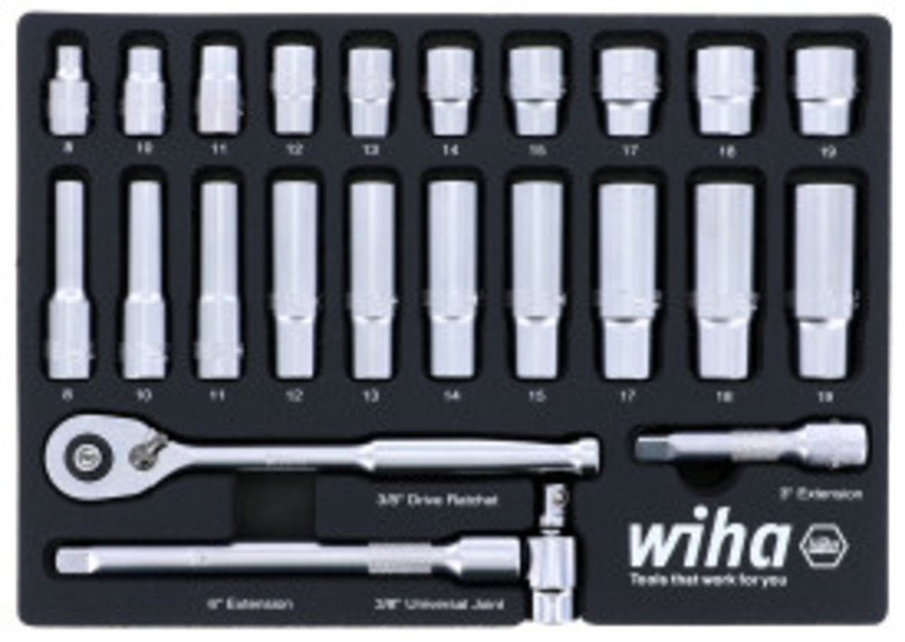 Wiha 3/8 Drive Professional Socket Tray Set Metric 24pc - Flockneti