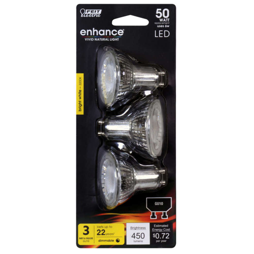 Feit Electric 50W MR16 GU10 Bright White LED Bulb 3pk - Flockneti