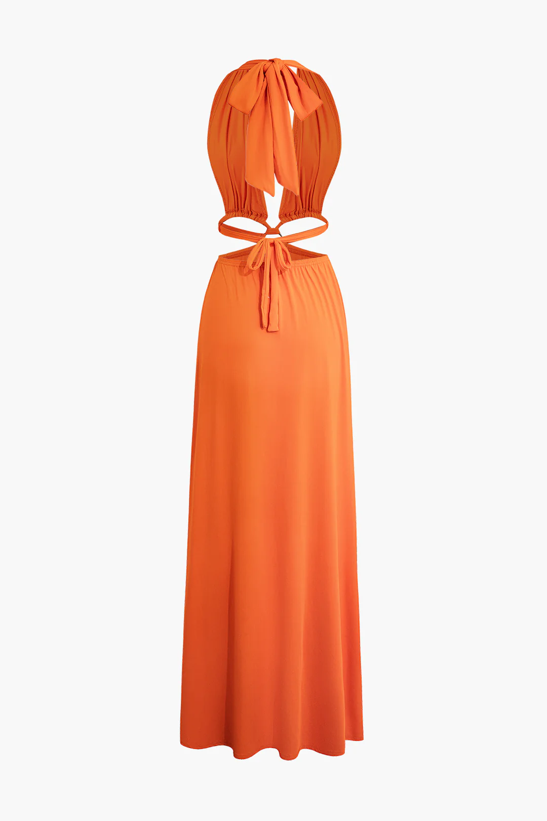 Halter Neck Backless Tie Up Ruched Cut Out Sleeveless Maxi Dress - Flockneti