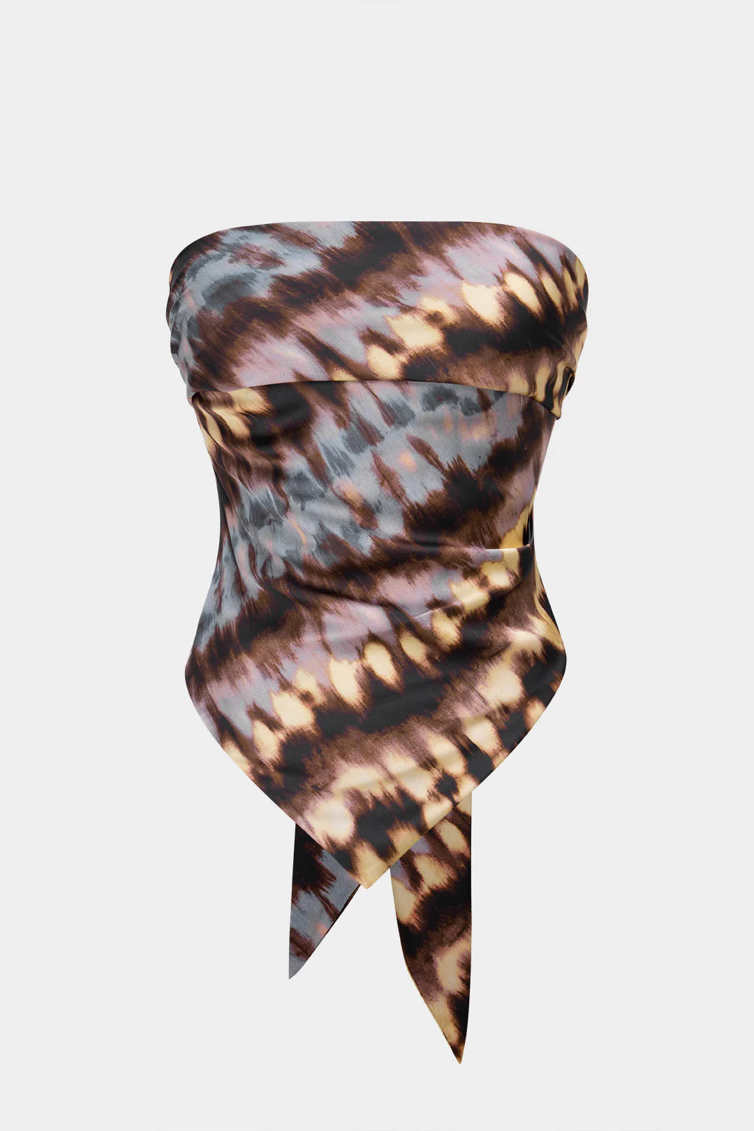 Abstract Tie Dye Print Satin Knotted Backless Tube Top - Flockneti