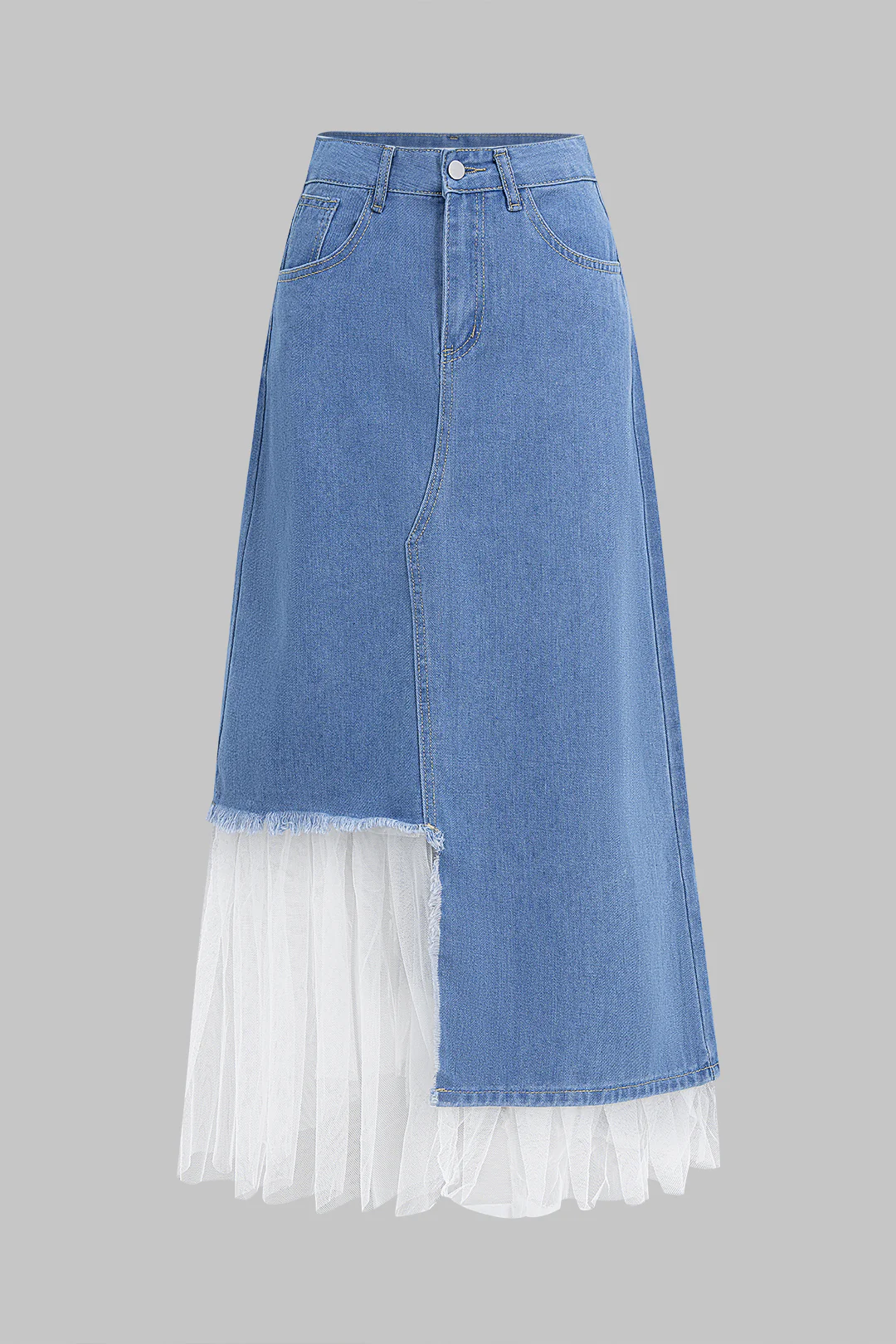 Denim Asymmetrical Patchwork High Waist Skirt - Flockneti