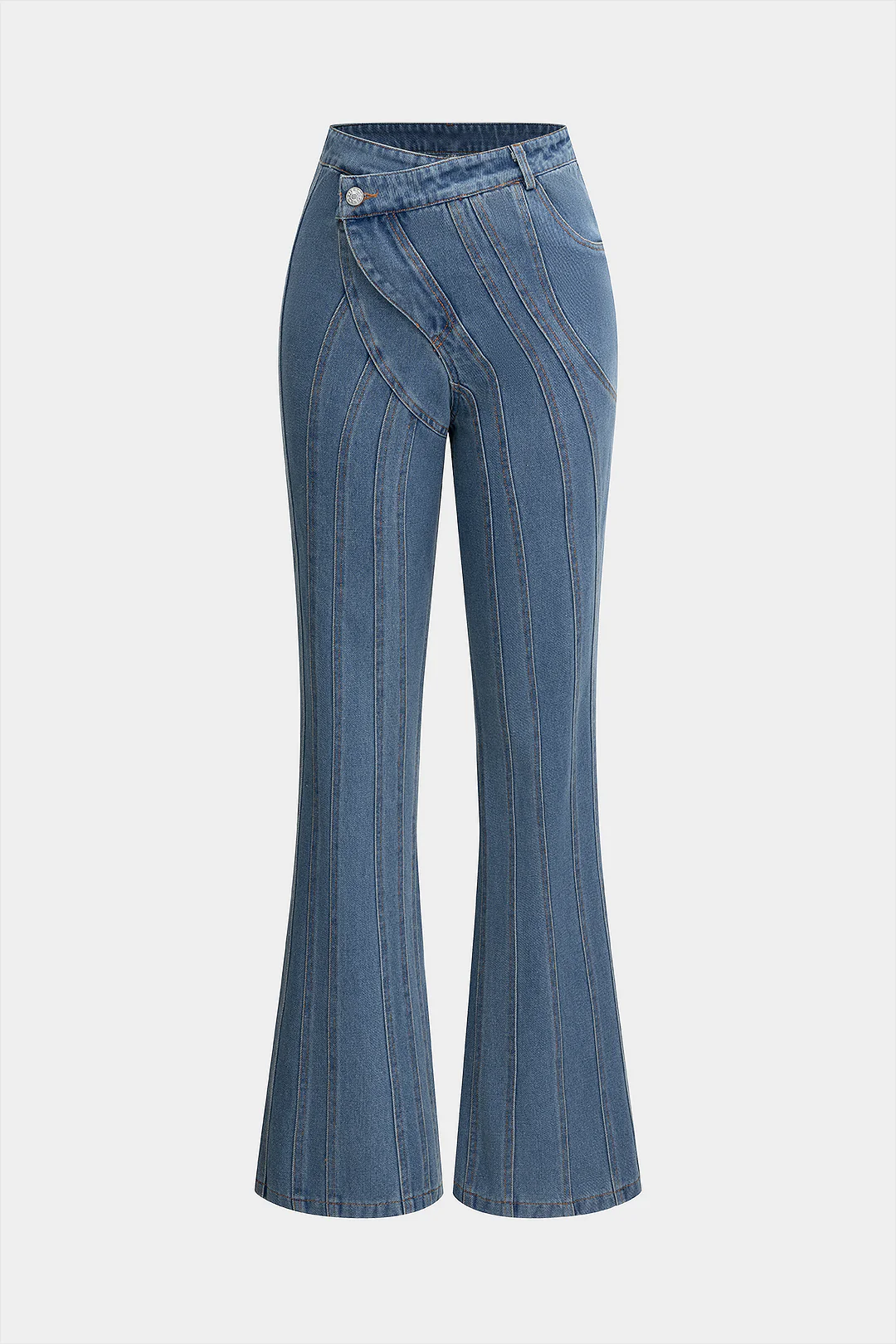 Denim High Waist Asymmetrical Flared Jeans - Flockneti