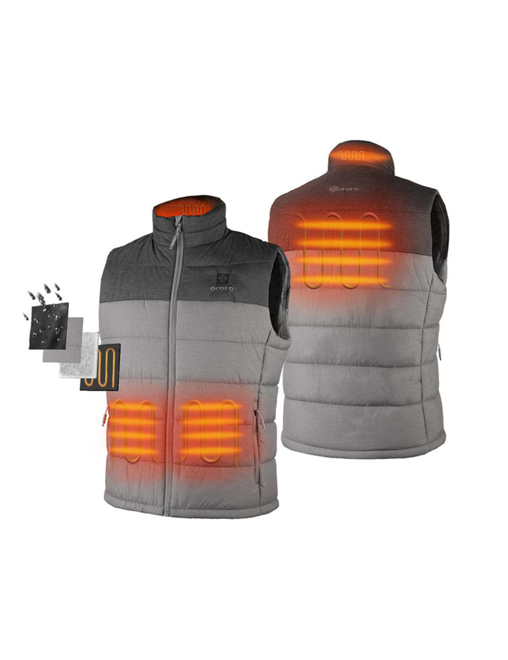 ORORO Mens Flecking Gray Classic Heated Vest Kit XS - Flockneti