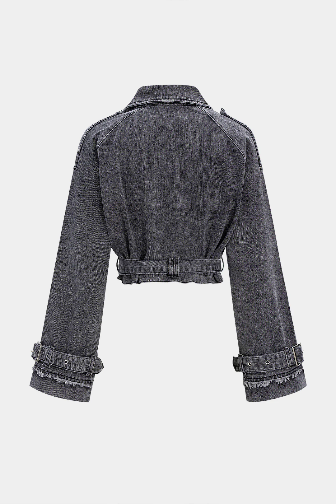 Denim Washed Button Belted Outerwear - Flockneti
