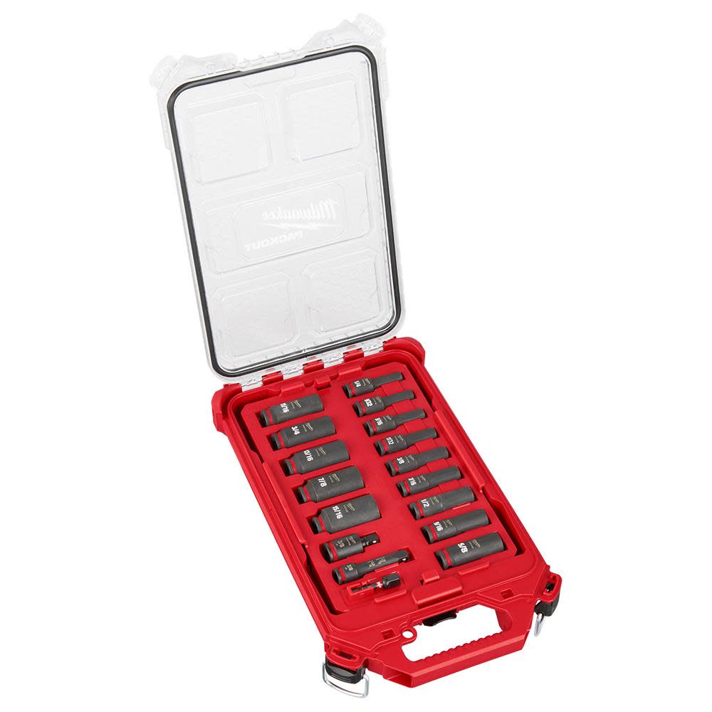 Milwaukee SHOCKWAVE Impact Duty Socket 3/8 Dr 17pc SAE PACKOUT Set - Flockneti
