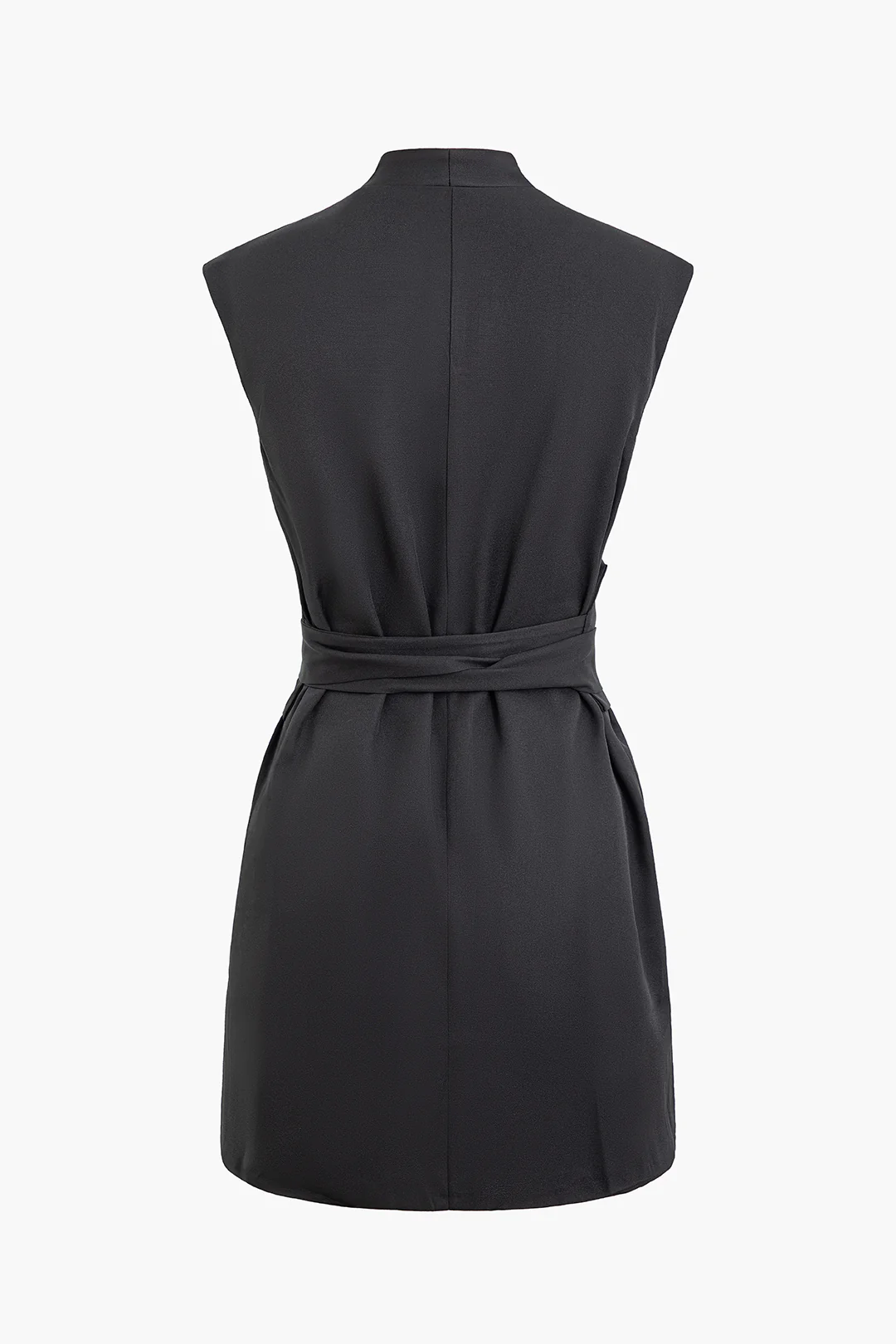 Tie Front V-Neck Pocket Sleeveless Mini Dress - Flockneti