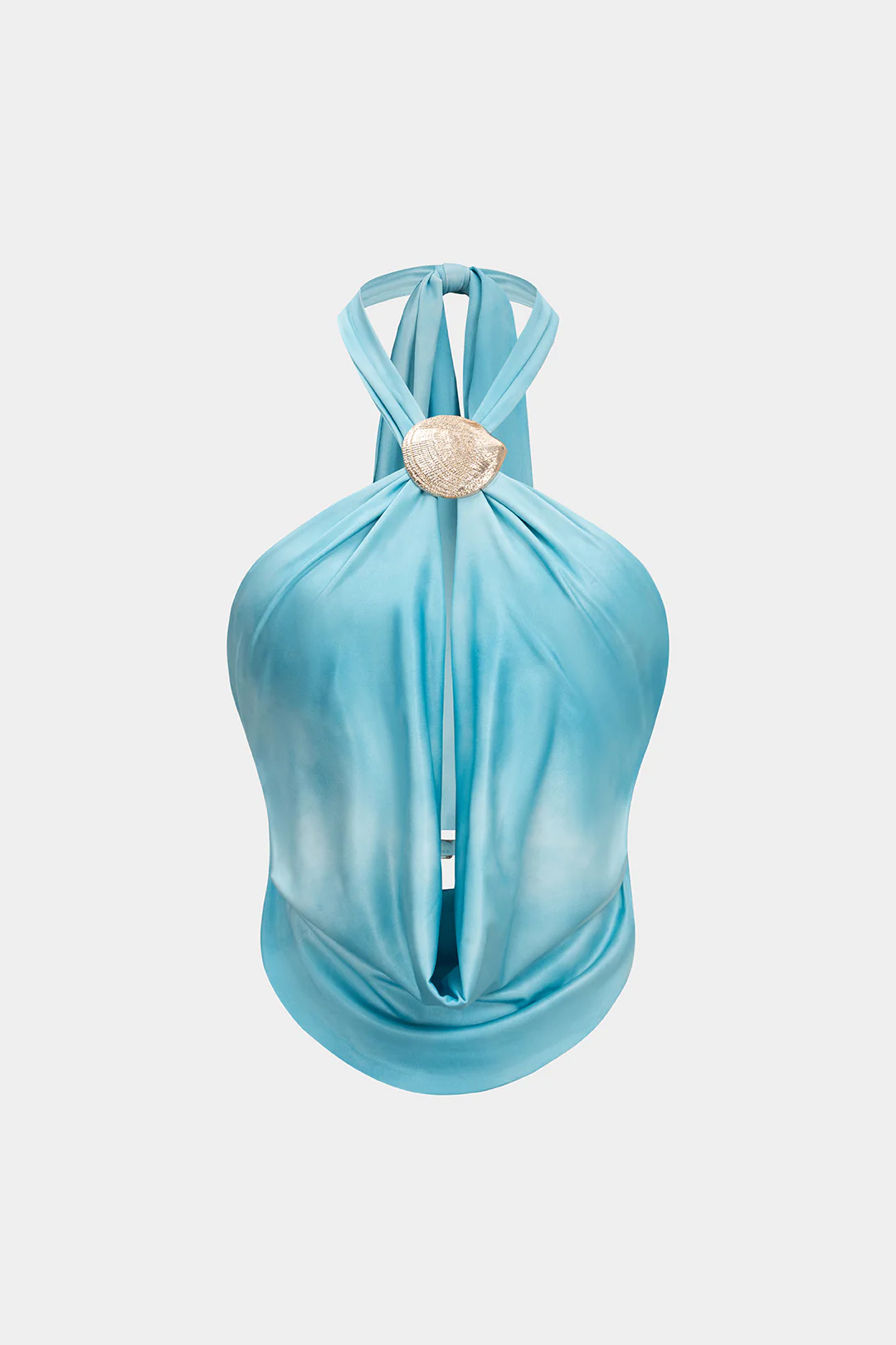 Metallic Decor Halter Neck Tie-Up Cut Out Ruched Backless Cami Top - Flockneti
