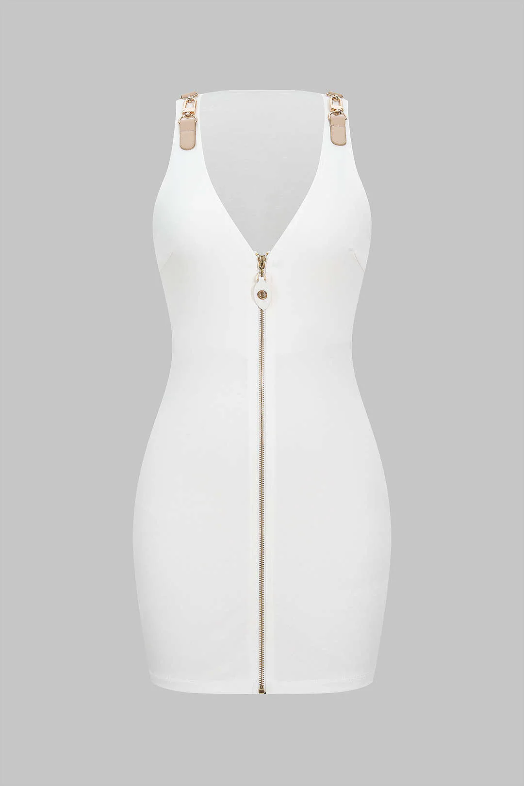 Metallic Zipper Sleeveless Mini Dress - Flockneti